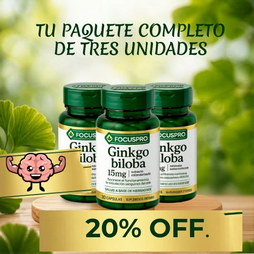 FOCUS PRO Ginkgo Biloba 15mg: Potencia tu Memoria y Enfoque Mental – ¡Solo Hoy 20% de Descuento!