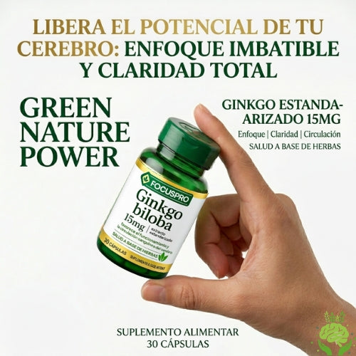 FOCUS PRO Ginkgo Biloba 15mg: Potencia tu Memoria y Enfoque Mental – ¡Solo Hoy 20% de Descuento!