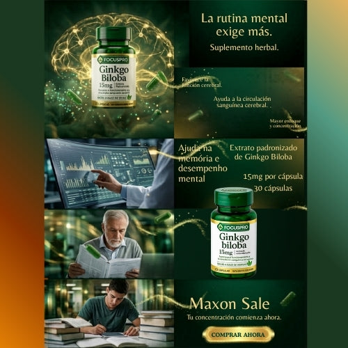 FOCUS PRO Ginkgo Biloba 15mg: Potencia tu Memoria y Enfoque Mental – ¡Solo Hoy 20% de Descuento!