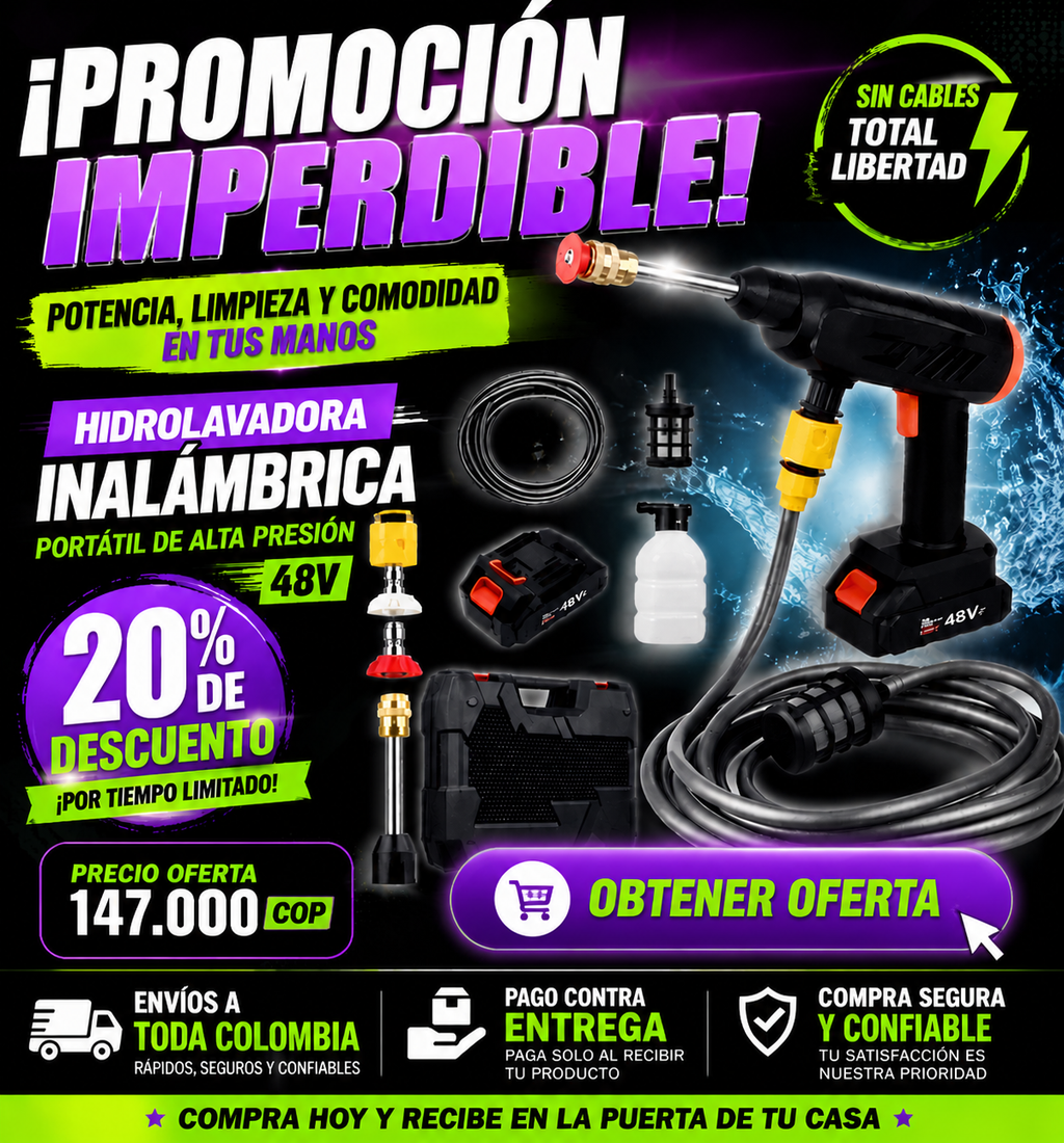 🔥 [PROMO HIDROLAVADORA PORTÁTIL RECARGABLE 48V 🚿